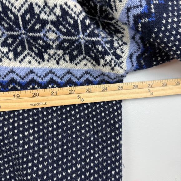 Willi Smith Cardigan Women XL Navy White Fair Isle 100% Shetland Wool Nordic Vtg - Picture 7 of 8